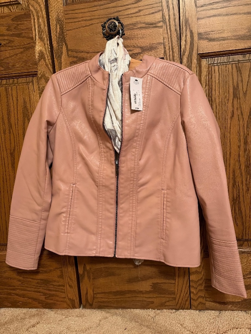 Pleather jacket with coordinating scarf